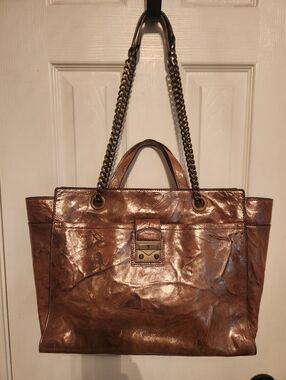 FRYE Ella Gold Metallic Double Handle and Chain Strap Purse Large Shoulder Bag